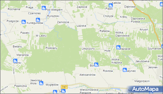 mapa Leszczyny gmina Lipsko, Leszczyny gmina Lipsko na mapie Targeo