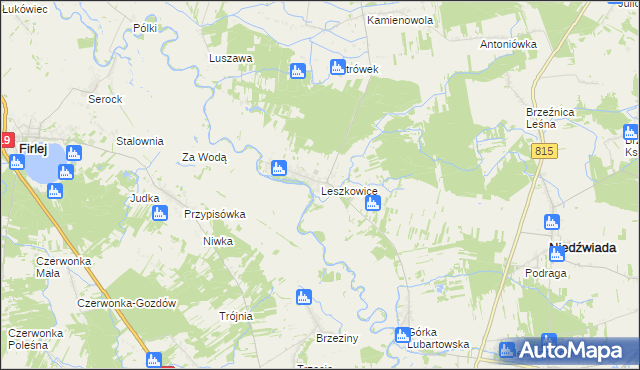 mapa Leszkowice gmina Ostrówek, Leszkowice gmina Ostrówek na mapie Targeo