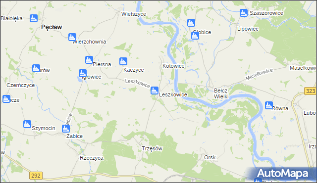 mapa Leszkowice gmina Pęcław, Leszkowice gmina Pęcław na mapie Targeo