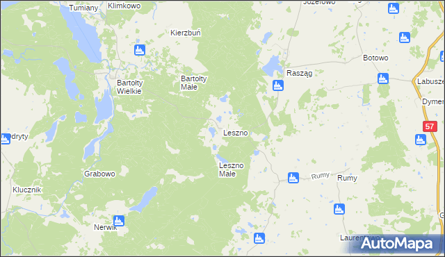 mapa Leszno gmina Barczewo, Leszno gmina Barczewo na mapie Targeo