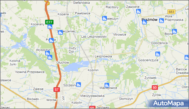 mapa Lesznowola gmina Grójec, Lesznowola gmina Grójec na mapie Targeo