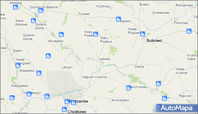 mapa Łętowo gmina Bodzanów, Łętowo gmina Bodzanów na mapie Targeo