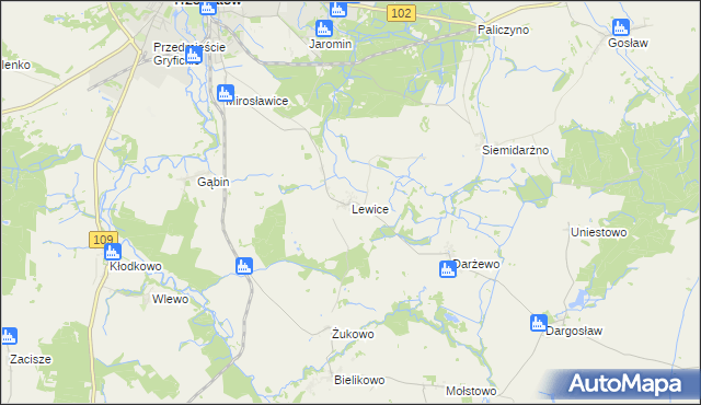 mapa Lewice gmina Trzebiatów, Lewice gmina Trzebiatów na mapie Targeo