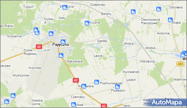 mapa Łężce gmina Pajęczno, Łężce gmina Pajęczno na mapie Targeo