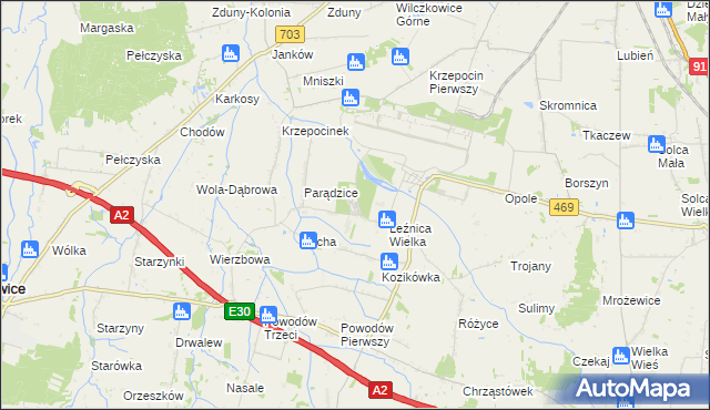 mapa Leźnica Wielka-Osiedle, Leźnica Wielka-Osiedle na mapie Targeo