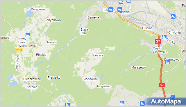 mapa Łężyce gmina Wejherowo, Łężyce gmina Wejherowo na mapie Targeo