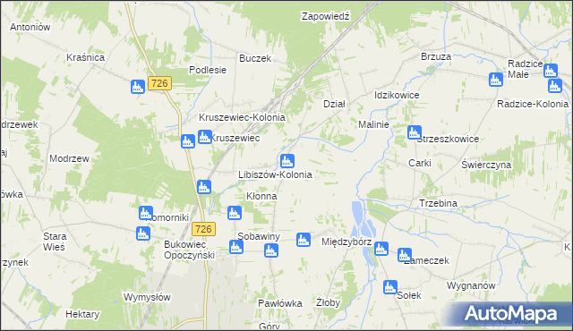 mapa Libiszów gmina Opoczno, Libiszów gmina Opoczno na mapie Targeo