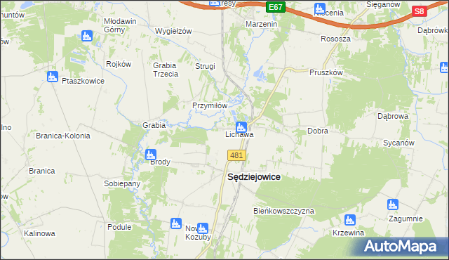 mapa Lichawa gmina Sędziejowice, Lichawa gmina Sędziejowice na mapie Targeo