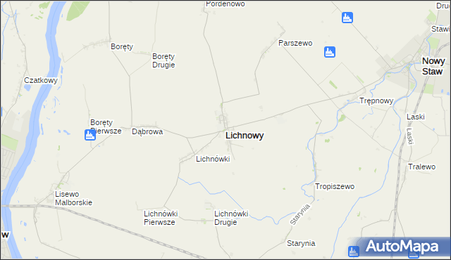 mapa Lichnowy powiat malborski, Lichnowy powiat malborski na mapie Targeo