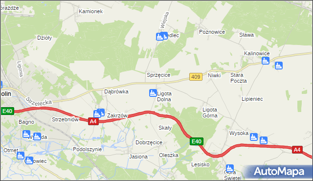 mapa Ligota Dolna gmina Strzelce Opolskie, Ligota Dolna gmina Strzelce Opolskie na mapie Targeo