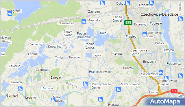 mapa Ligota gmina Czechowice-Dziedzice, Ligota gmina Czechowice-Dziedzice na mapie Targeo