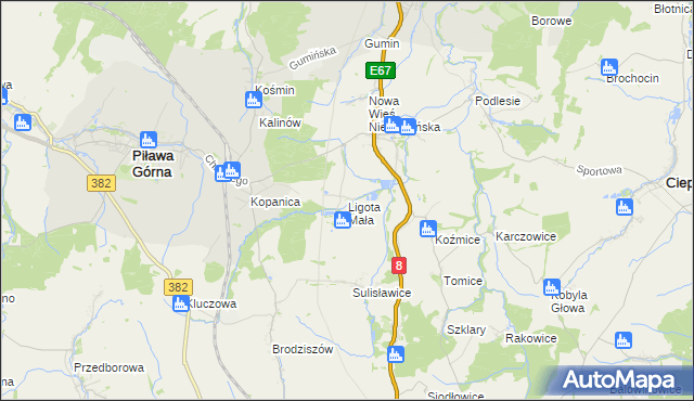 mapa Ligota Mała gmina Niemcza, Ligota Mała gmina Niemcza na mapie Targeo