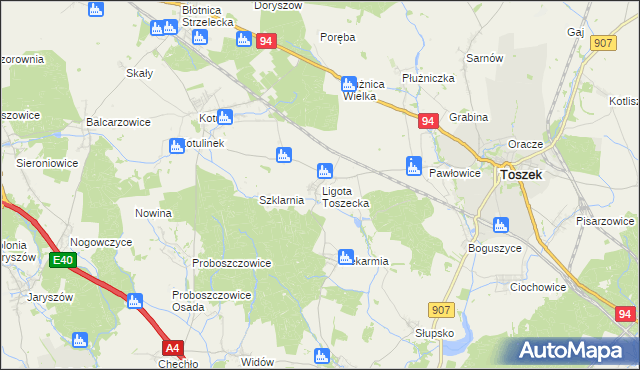 mapa Ligota Toszecka, Ligota Toszecka na mapie Targeo