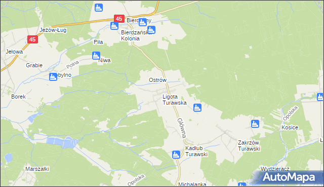 mapa Ligota Turawska, Ligota Turawska na mapie Targeo