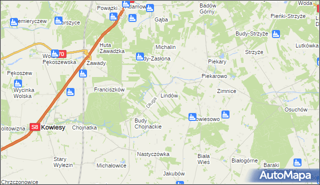 mapa Lindów gmina Mszczonów, Lindów gmina Mszczonów na mapie Targeo