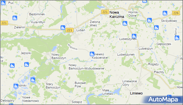 mapa Liniewko Kościerskie, Liniewko Kościerskie na mapie Targeo