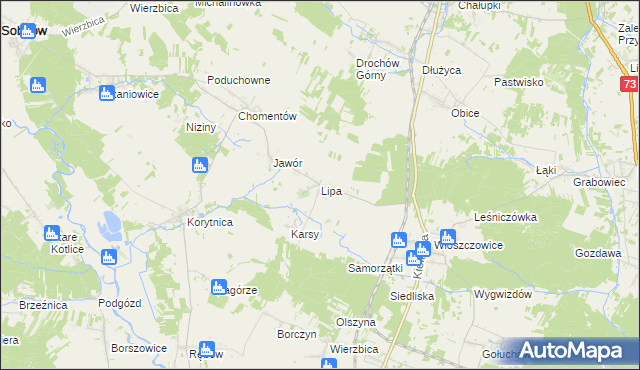 mapa Lipa gmina Sobków, Lipa gmina Sobków na mapie Targeo