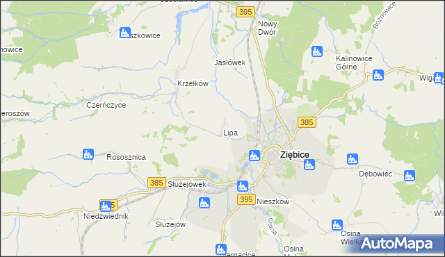 mapa Lipa gmina Ziębice, Lipa gmina Ziębice na mapie Targeo