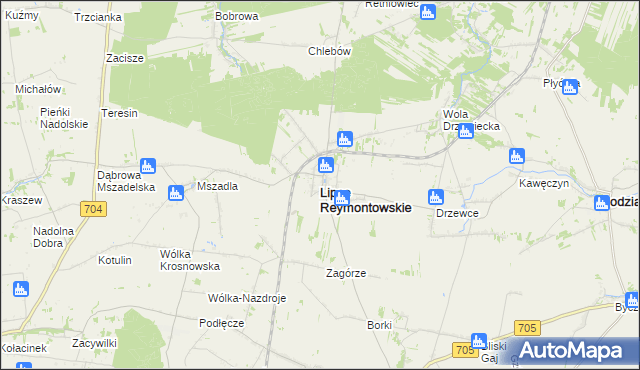 mapa Lipce Reymontowskie, Lipce Reymontowskie na mapie Targeo