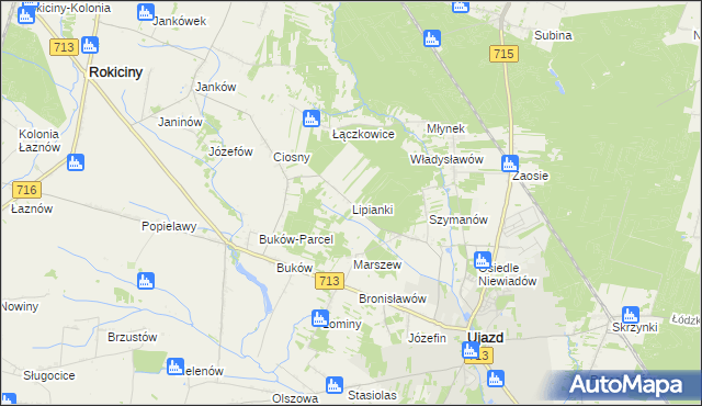 mapa Lipianki gmina Ujazd, Lipianki gmina Ujazd na mapie Targeo