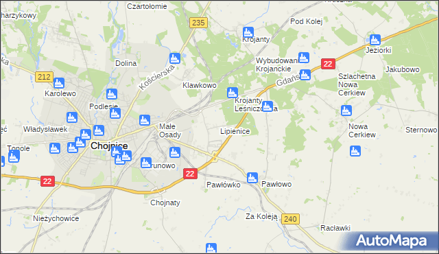 mapa Lipienice gmina Chojnice, Lipienice gmina Chojnice na mapie Targeo