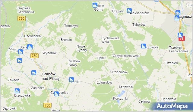 mapa Lipinki gmina Grabów nad Pilicą, Lipinki gmina Grabów nad Pilicą na mapie Targeo