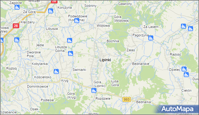 mapa Lipinki powiat gorlicki, Lipinki powiat gorlicki na mapie Targeo