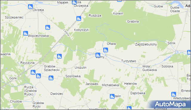 mapa Lipiny gmina Adamów, Lipiny gmina Adamów na mapie Targeo