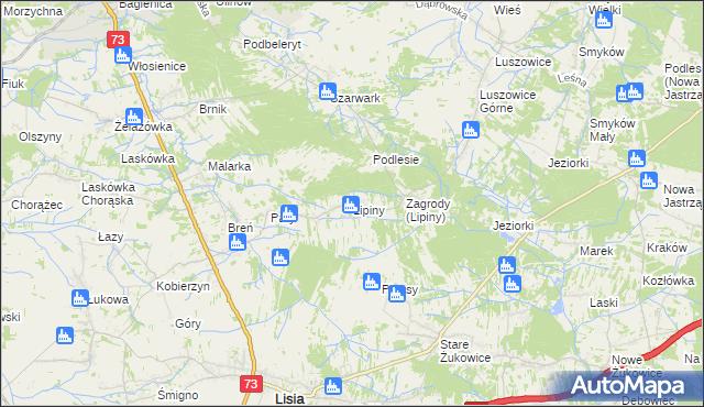 mapa Lipiny gmina Dąbrowa Tarnowska, Lipiny gmina Dąbrowa Tarnowska na mapie Targeo