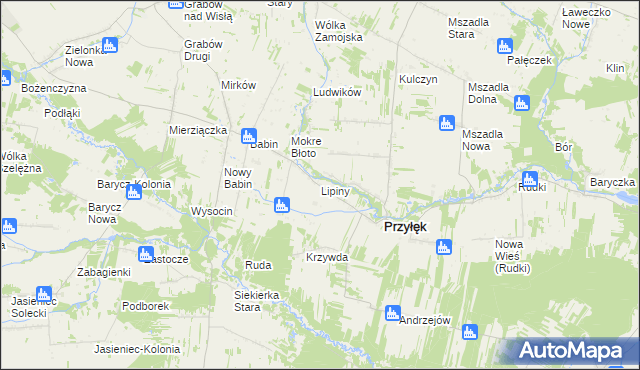 mapa Lipiny gmina Przyłęk, Lipiny gmina Przyłęk na mapie Targeo
