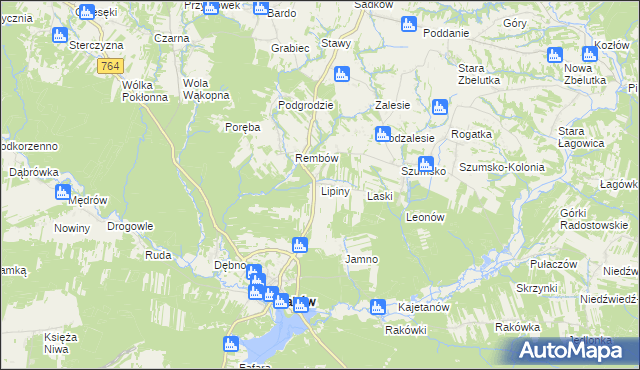 mapa Lipiny gmina Raków, Lipiny gmina Raków na mapie Targeo