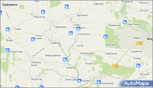 mapa Lipna gmina Sadkowice, Lipna gmina Sadkowice na mapie Targeo