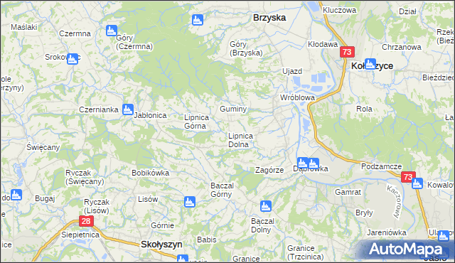 mapa Lipnica Dolna gmina Brzyska, Lipnica Dolna gmina Brzyska na mapie Targeo