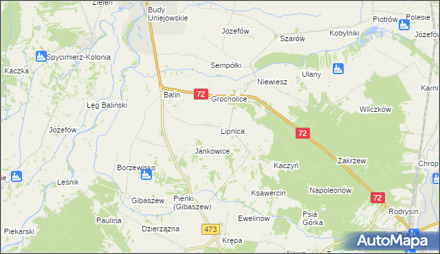 mapa Lipnica gmina Poddębice, Lipnica gmina Poddębice na mapie Targeo