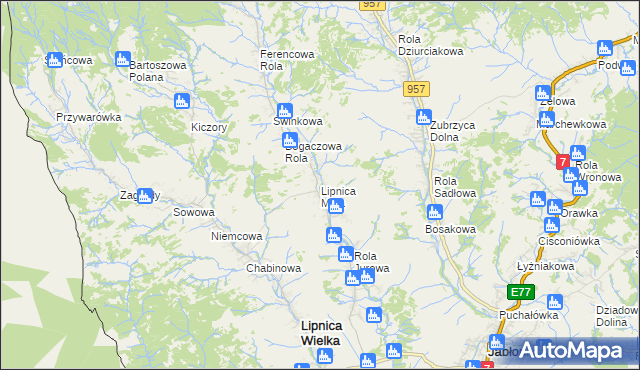 mapa Lipnica Mała, Lipnica Mała na mapie Targeo