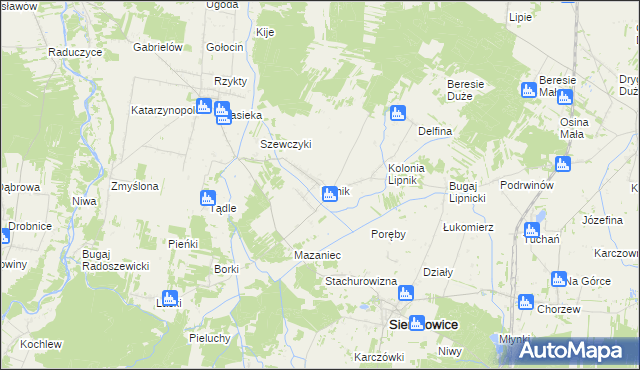 mapa Lipnik gmina Siemkowice, Lipnik gmina Siemkowice na mapie Targeo