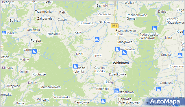 mapa Lipnik gmina Wiśniowa, Lipnik gmina Wiśniowa na mapie Targeo