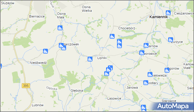 mapa Lipniki gmina Kamiennik, Lipniki gmina Kamiennik na mapie Targeo