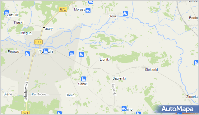 mapa Lipniki gmina Tykocin, Lipniki gmina Tykocin na mapie Targeo