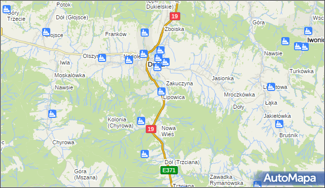 mapa Lipowica gmina Dukla, Lipowica gmina Dukla na mapie Targeo