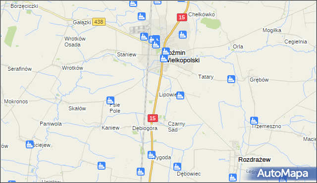 mapa Lipowiec gmina Koźmin Wielkopolski, Lipowiec gmina Koźmin Wielkopolski na mapie Targeo