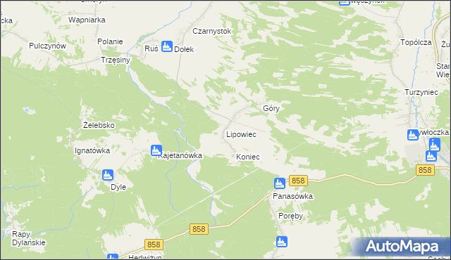 mapa Lipowiec gmina Tereszpol, Lipowiec gmina Tereszpol na mapie Targeo