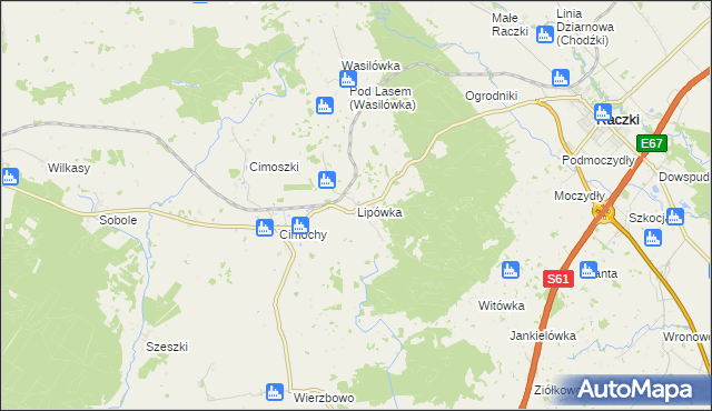 mapa Lipówka gmina Raczki, Lipówka gmina Raczki na mapie Targeo