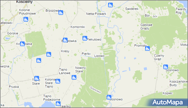 mapa Lipowo gmina Bargłów Kościelny, Lipowo gmina Bargłów Kościelny na mapie Targeo