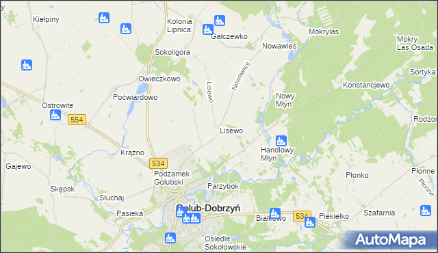 mapa Lisewo gmina Golub-Dobrzyń, Lisewo gmina Golub-Dobrzyń na mapie Targeo