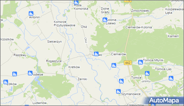 mapa Lisewo gmina Pyzdry, Lisewo gmina Pyzdry na mapie Targeo