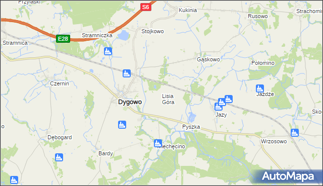 mapa Lisia Góra gmina Dygowo, Lisia Góra gmina Dygowo na mapie Targeo