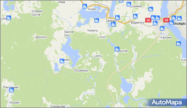 mapa Lisiny gmina Mikołajki, Lisiny gmina Mikołajki na mapie Targeo