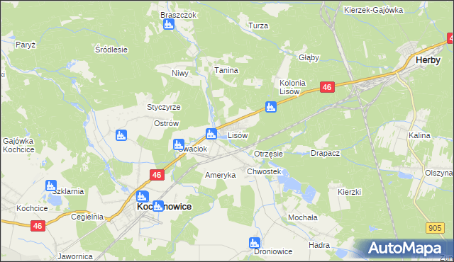 mapa Lisów gmina Herby, Lisów gmina Herby na mapie Targeo