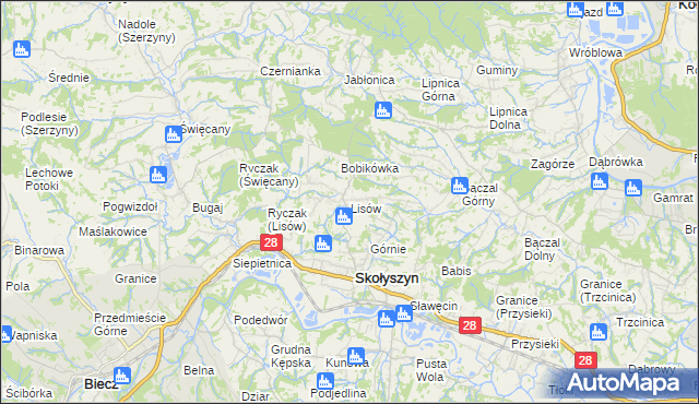 mapa Lisów gmina Skołyszyn, Lisów gmina Skołyszyn na mapie Targeo